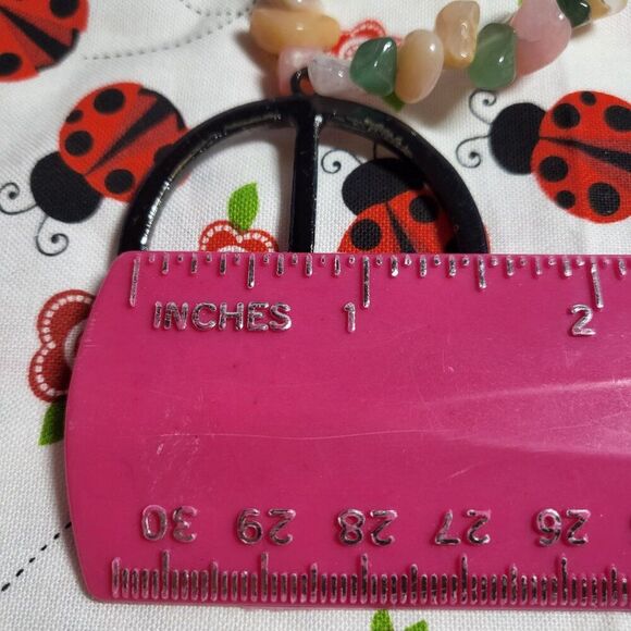 Semi-precious Multi Gemstone Chips Beaded Peace Sign Pendant Necklace - Picture 8 of 8